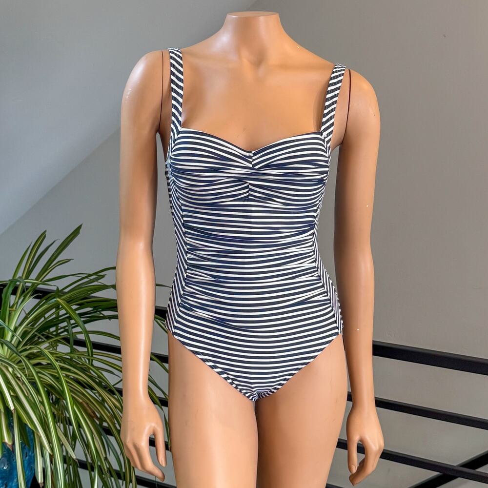 Niptuck Swim Navy Sorrento Stripe Joanne Twist Front Tummy Control One Piece - 4